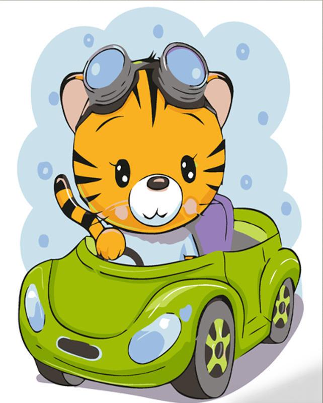 Картина по номерам Strateg Премиум Тигрёнок в машинке 30х30 см (ES147)