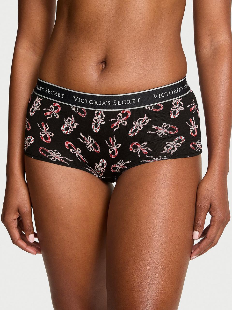 Трусики шорты женские Victoria's Secret Logo Cotton Boyshort S Черный (38199761323)