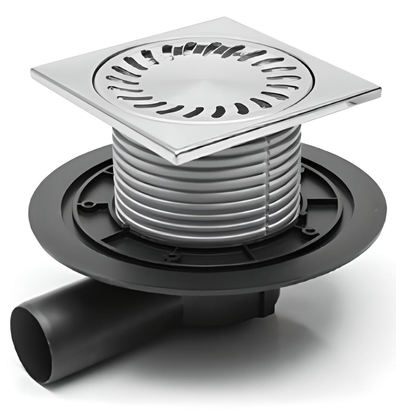 Трап MCH для помещения и улицы горизонтальный DN50 мм/2 сифона/нержавеющая решетка 150х150 мм (381 Е)