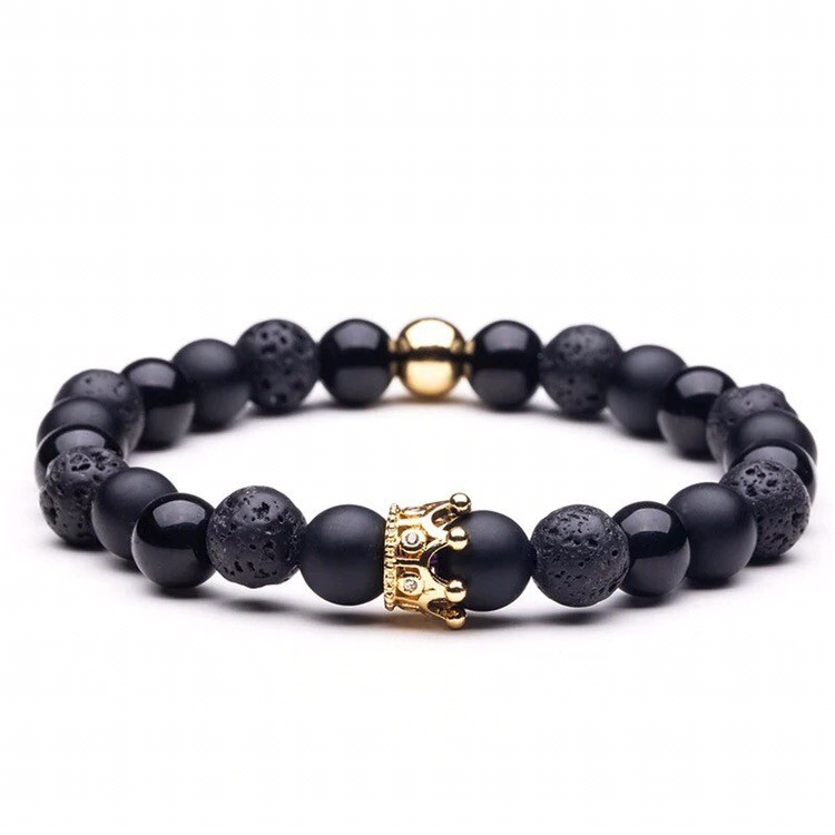 Браслет із шунгіту лавового каменю та агату з короною р. 18 Чорний
 (30013)