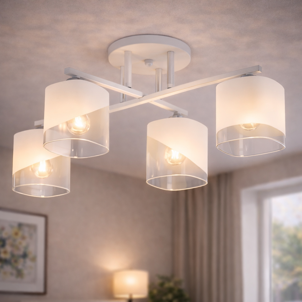 Люстра Sirius с полупрозрачными плафонами под четыре лампы Е27 Белый/Хром (07245/4 Matte White+CR)