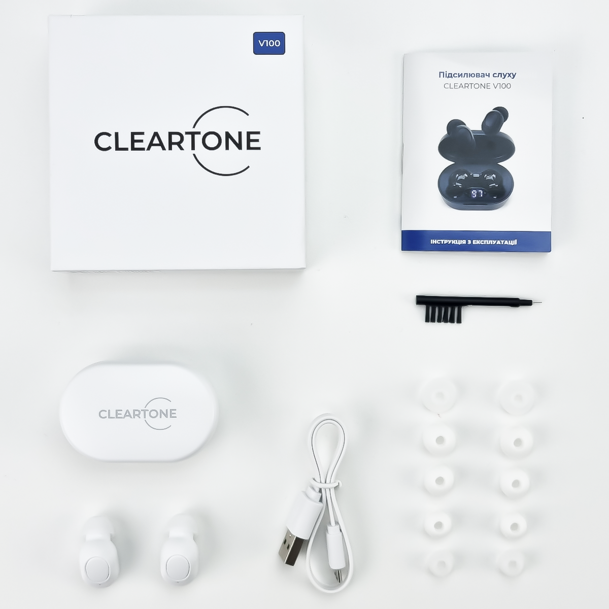 Слуховий апарат CLEARTONE V100 з двома TWS навушниками та портативним боксом для зарядки White - фото 7