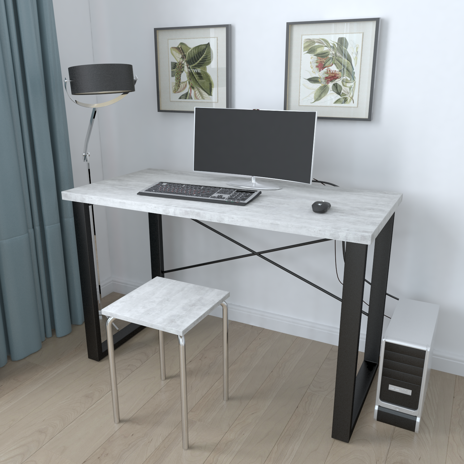 Письмовий стіл комп'ютерний Ferrum-decor Драйв 750x1000x700 мм метал Чорний/ДСП Урбан Лайт (DRA196)