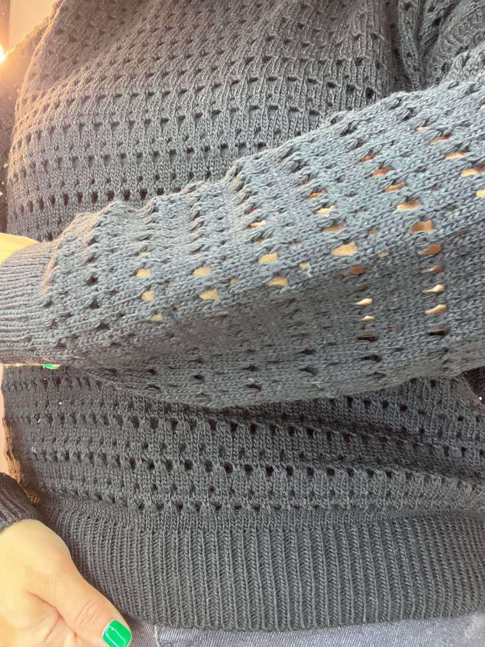 Светр жіночий MIX RAY 6766 ажурна вʼязка сітка павутинка OS Чорний (1233) - фото 5