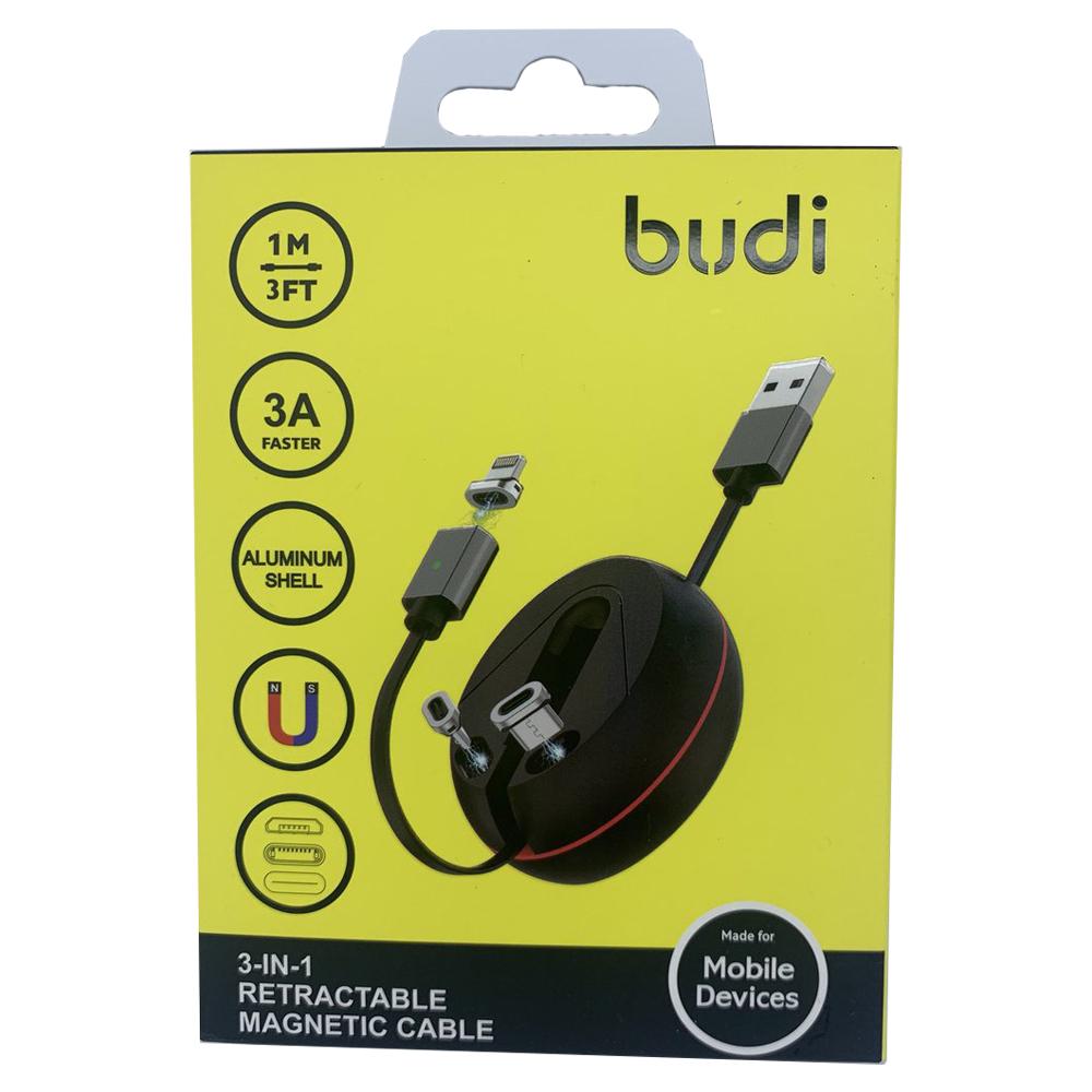 Кабель выдвижной Budi 3в1 USB-Lightning Type-C MiroUSB магнитный(M8J517) (5010)