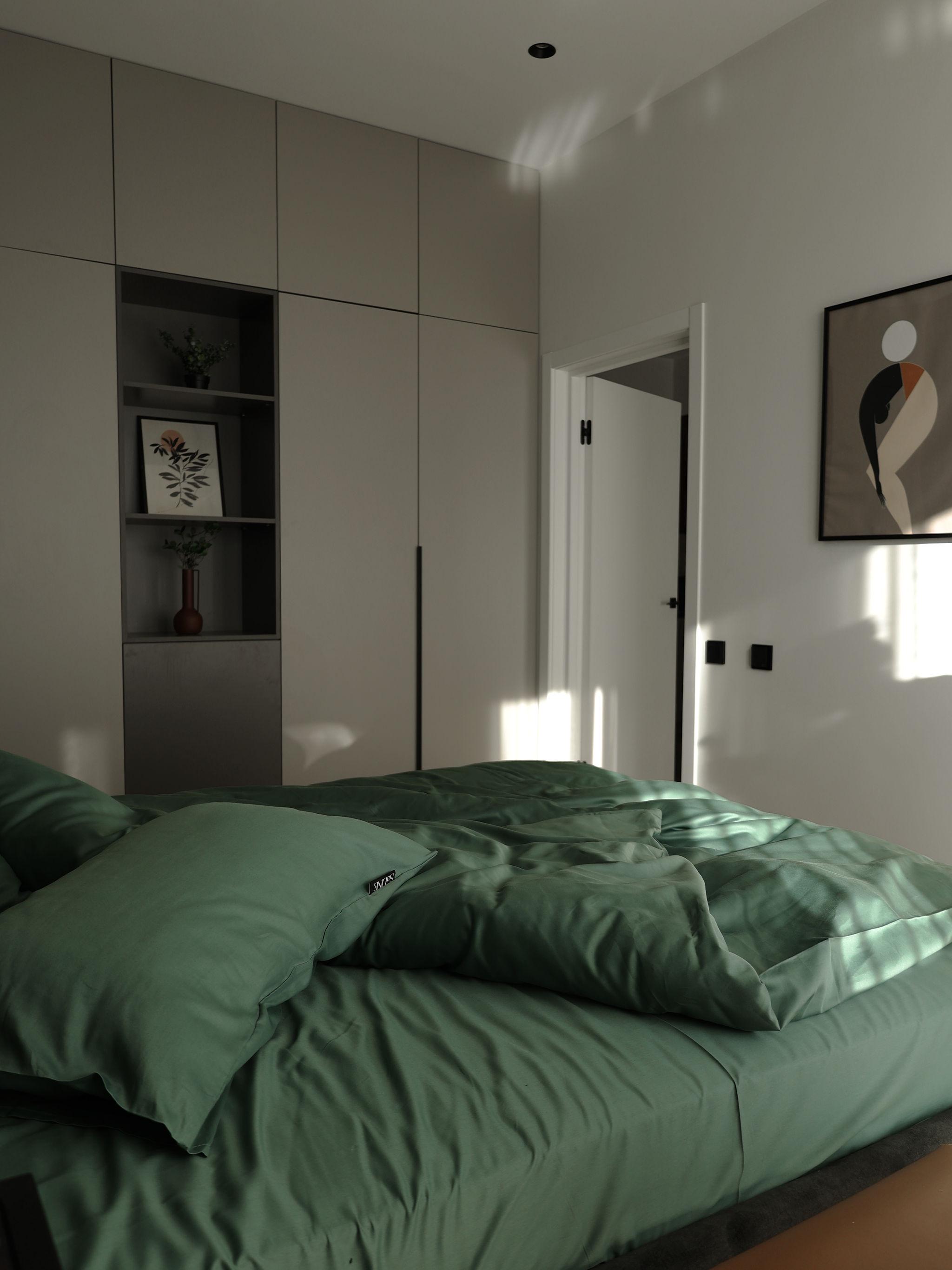 Комплект постельного белья Soline из сатина полуторный 160х220 см Зеленый