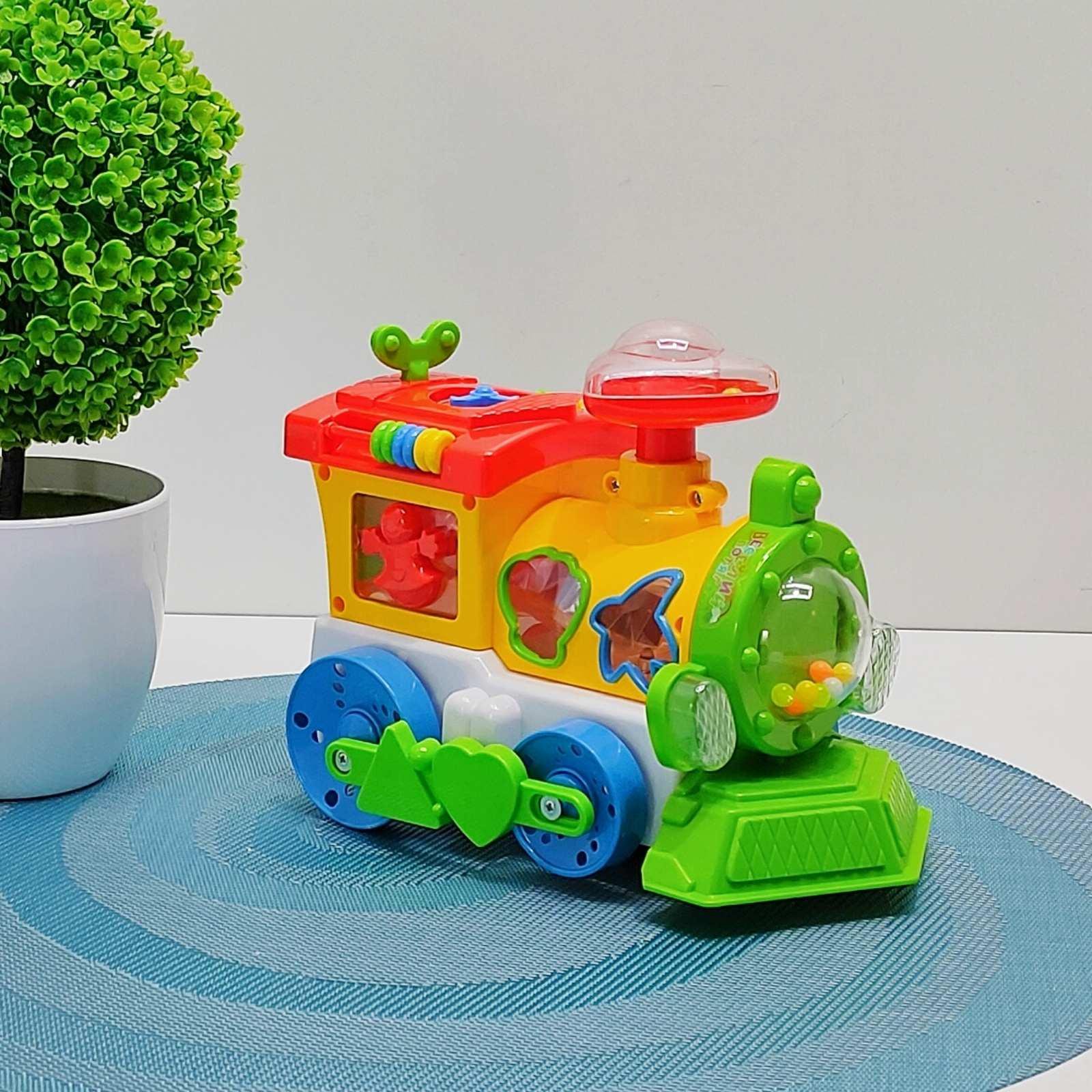 Паровоз розвиваючий TK Group на батарейках пищалка на трубі/підсвічування українське озвучування Червоно-жовтий (93866)