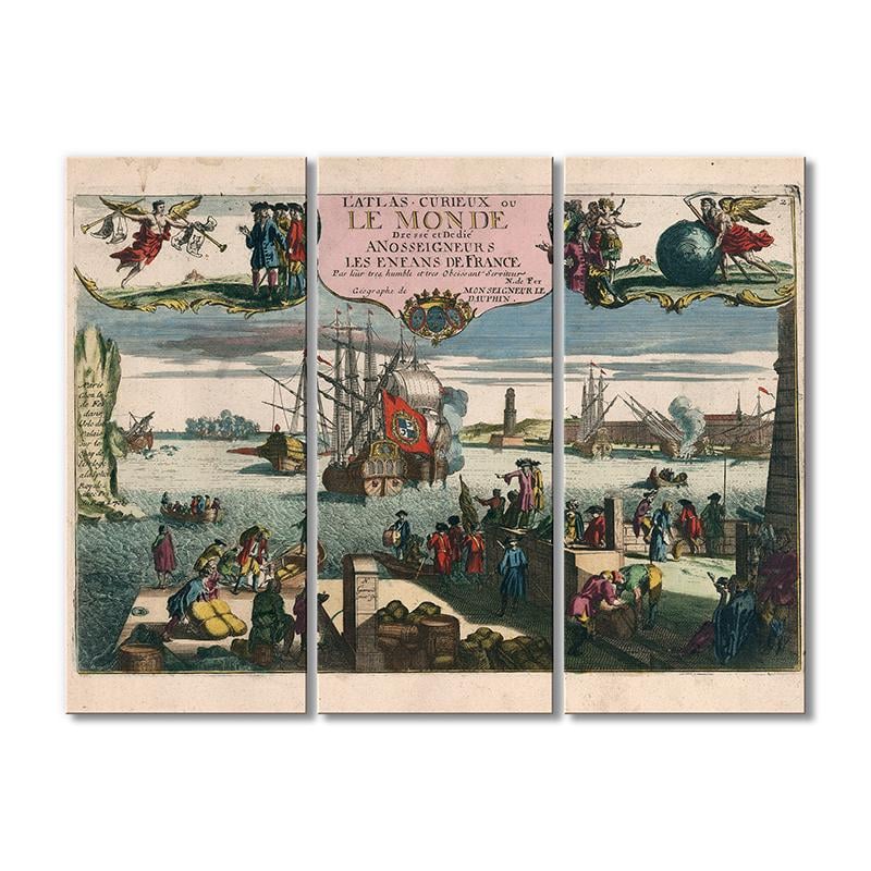 Винтажная карта Веселый атлас или мир 3 модуля 120x180 см