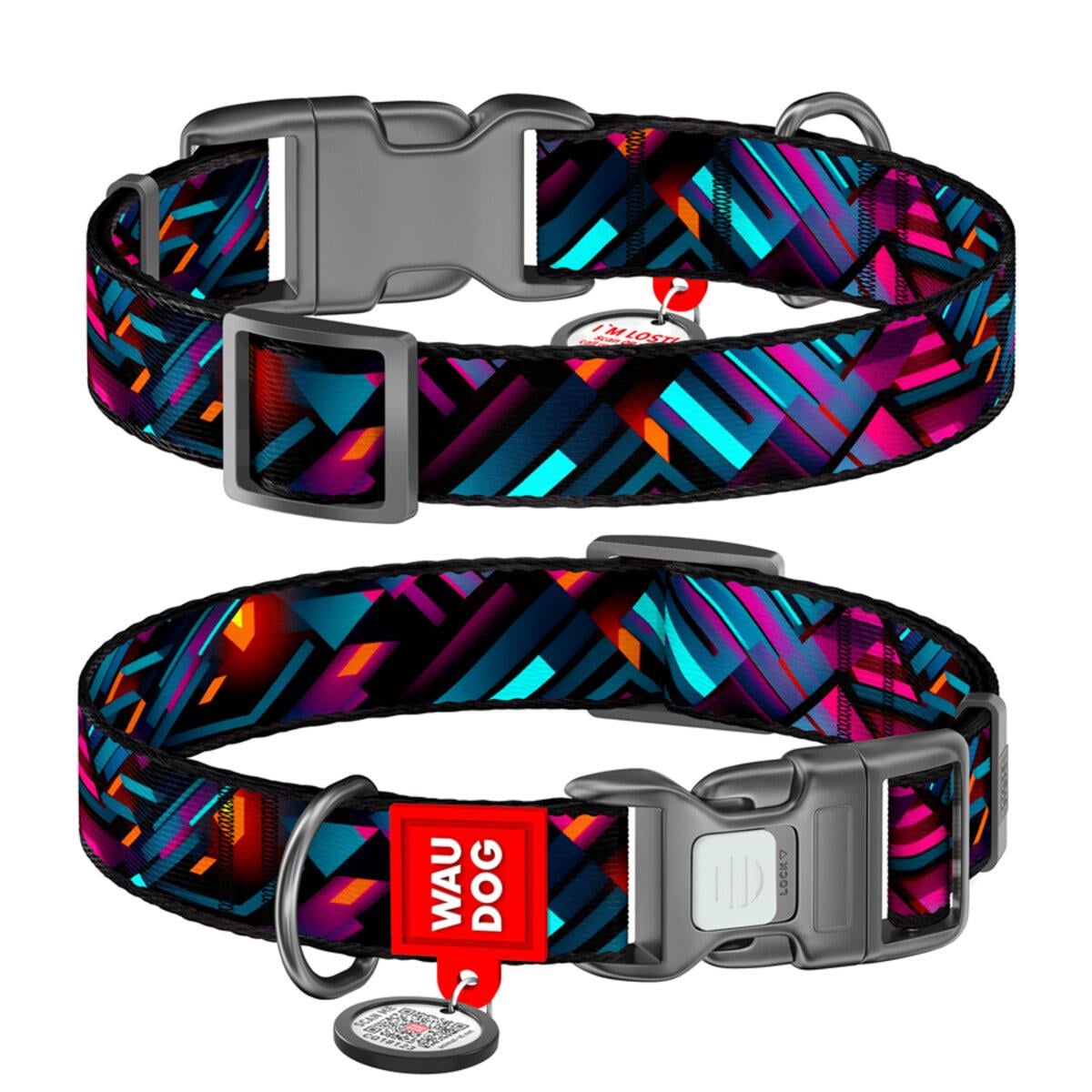 Ошейник для собак нейлоновый WAUDOG Nylon с QR паспортом Бесконечные миры пластиковый фастекс S Ш 15 мм Д 25-35 см