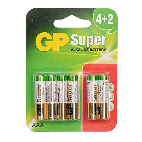 Батарейка GP SUPER ALKALINE 1.5V 24A-U6 щелочная/LR03/AAA блистер (4891199134265)