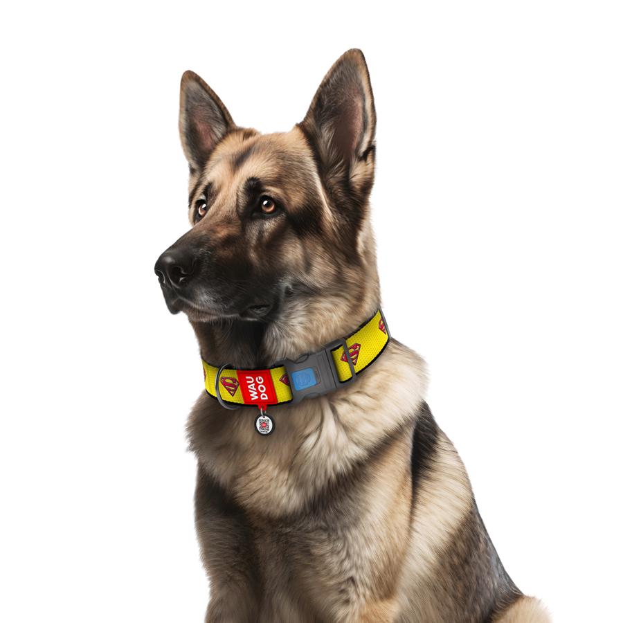 Ошейник для собак с QR-паспортом Waudog Nylon Супермен 2 пластиковый фастекс XXL 35 мм 46-70 см Yellow (284-2014) - фото 3