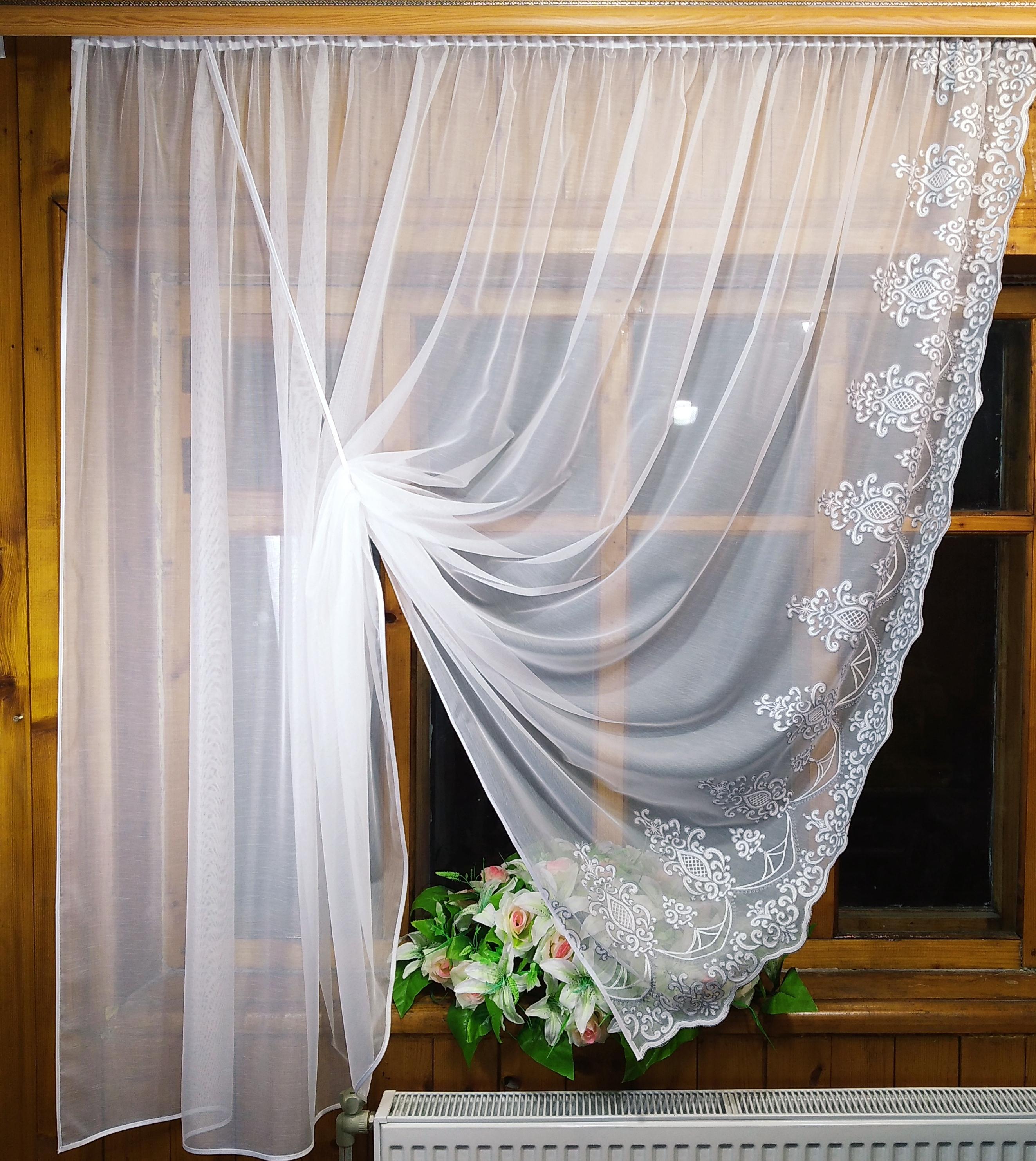 Занавеска кухонная короткая готовая Ажур вышивка левая Белый/Бамбук/Серый - фото 4 Занавеска кухонная короткая готовая Ажур вышивка левая Белый/Бамбук/Серый - фото 4