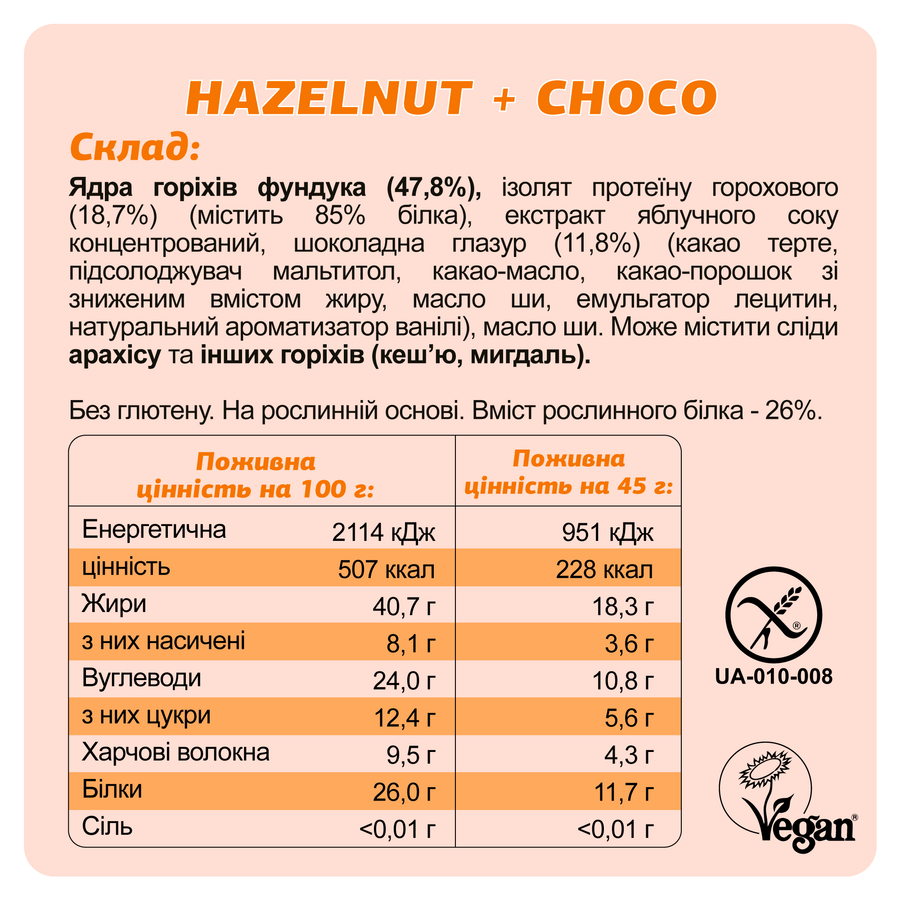 Батончик протеиновый Fizi Фундук/Шоколад 45 г (2511989563) - фото 2