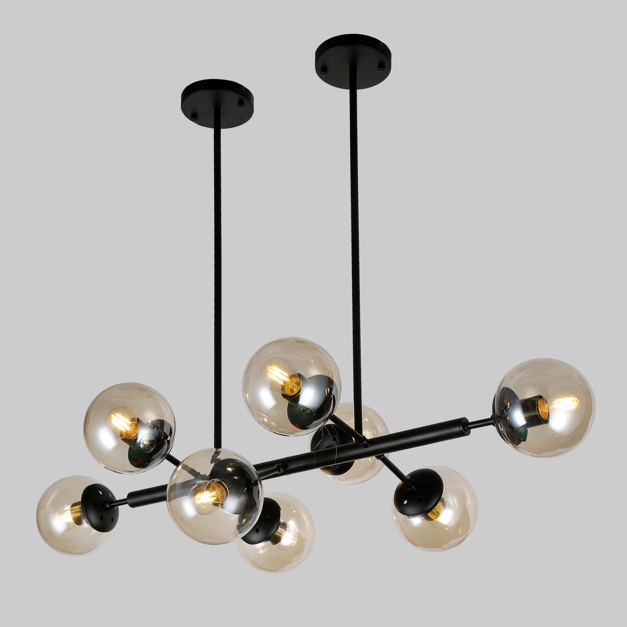 Люстра Molecule Loft на 8 ламп с кофейными плафонами Черный