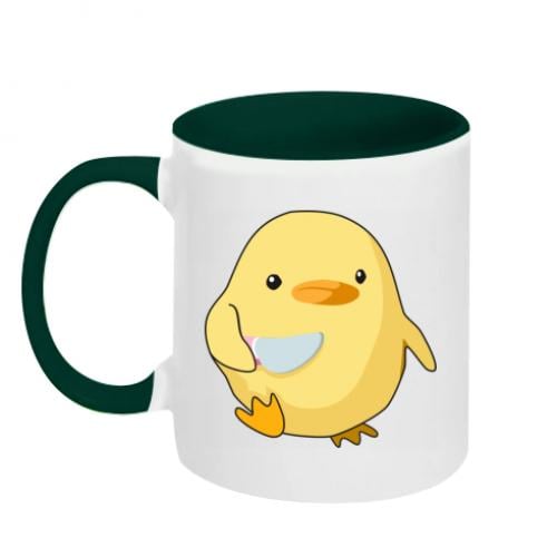 Чашка керамічна двоколірна Курча з ножем 320 мл Біло-зелений (5216762-30-115264)