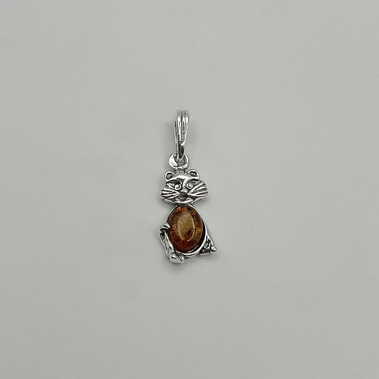 Серебряный кулон с янтарем Котик 1,4 г (2581551367)