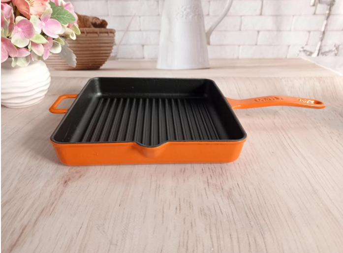 Сковорода гриль чугунная OMS для индукции с антипригарным покрытием 25x25 см Оранжевый (3265-25orange) - фото 5