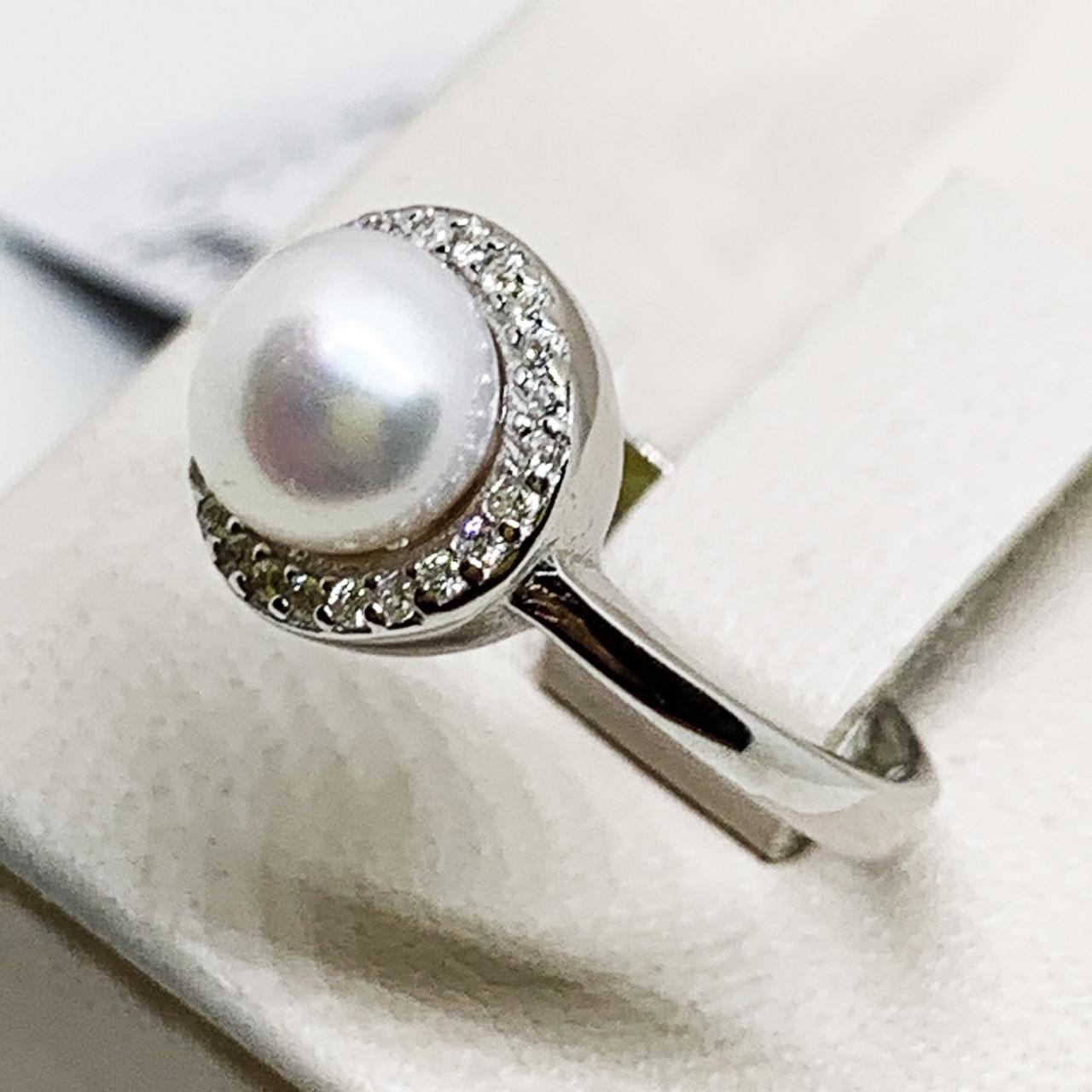 Кольцо серебряное с жемчугом и кубическим цирконием р. 18,5 3,19 г (1691616045)