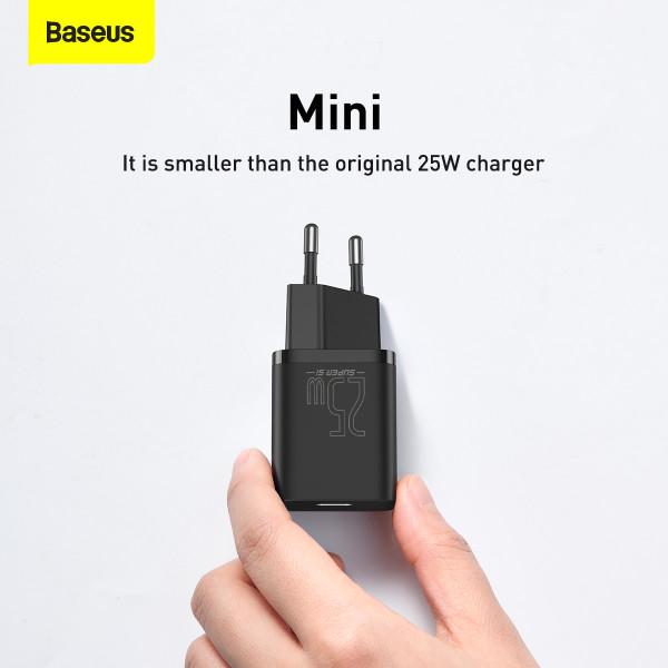 Сетевое зарядное устройство Baseus Super Si Quick Charger Type-C + кабель Type-C to Type-C 25 Вт 3A быстрая зарядка 1 м Черный - фото 11