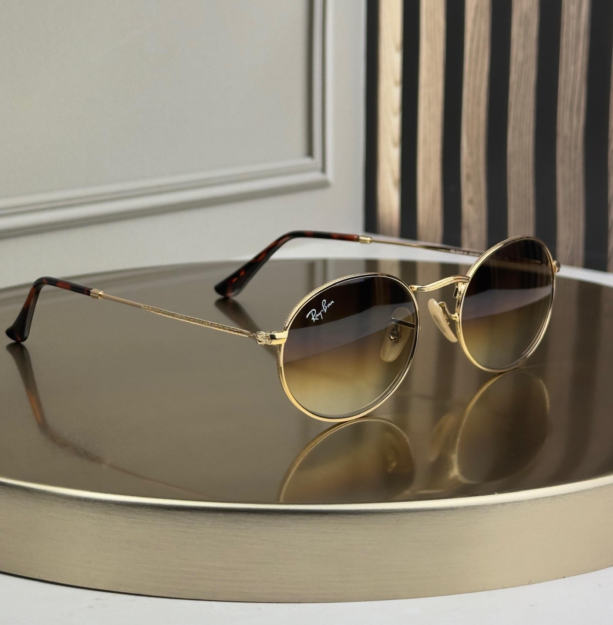 Солнцезащитные очки RAY-BAN RB3547 N коричневая градиентная линза круглые двойная перемычка Золотой
