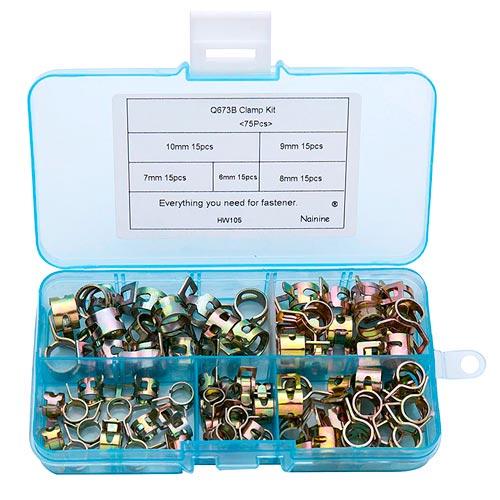 Хомут пружинный самозажимной для шлангов 6-10 мм в кейсе 75 шт. (312914)