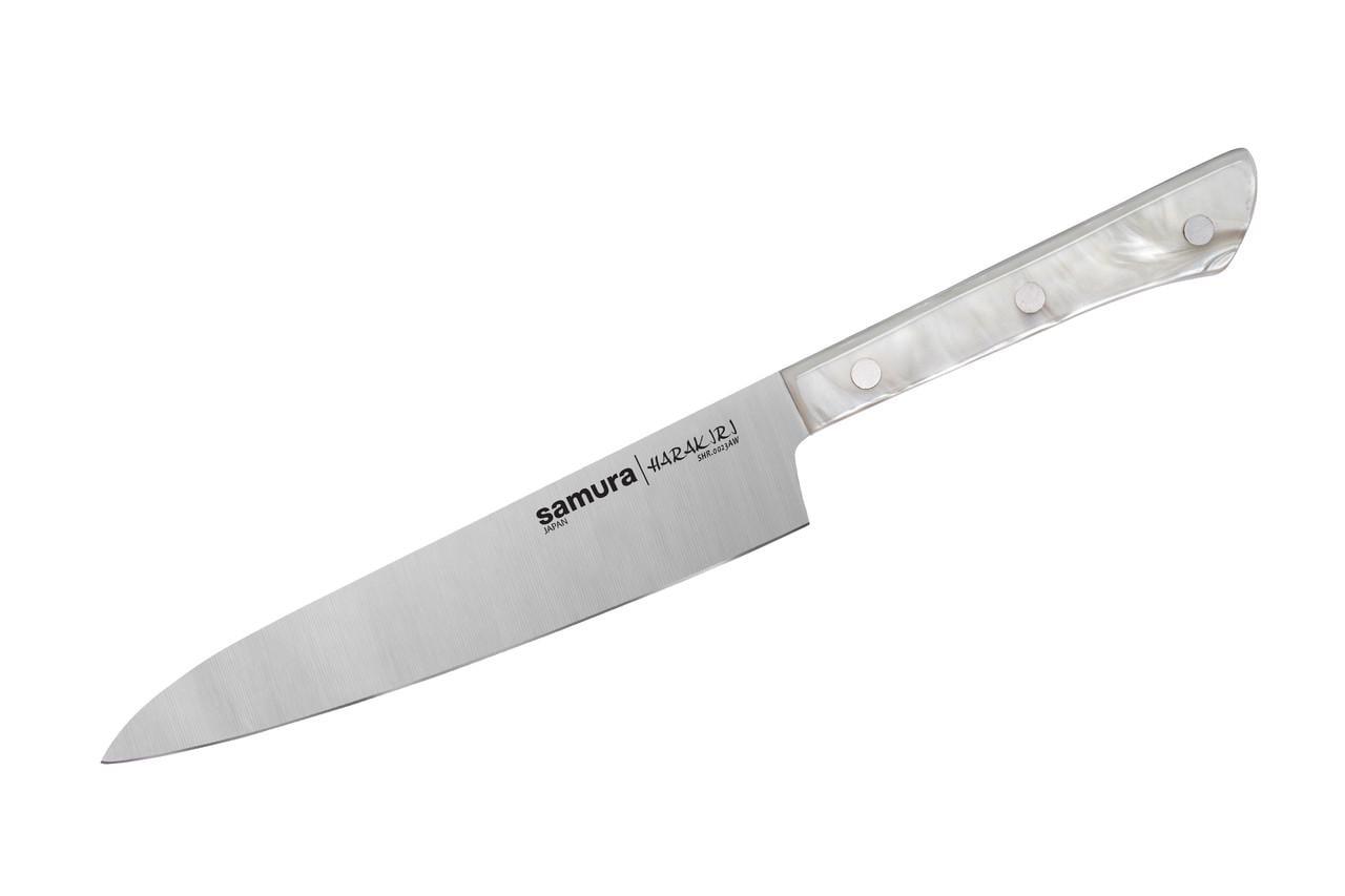 Нож кухонный универсальный Samura Harakiri Acryl на заклепках 58 HRC штампованная AUS-8 нержавеющая сталь 150 мм Белый (2079539778)