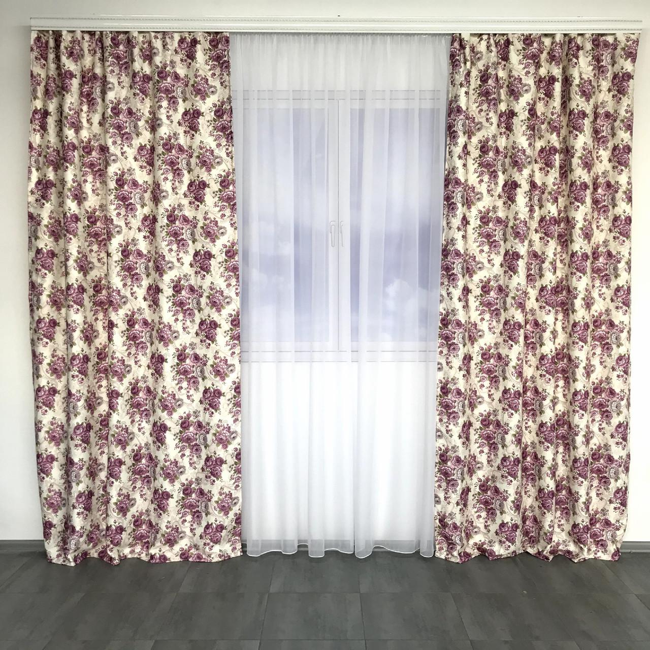 Готові штори з принтом прованс 150x270 см 2 шт. ALBO Фіолетовий