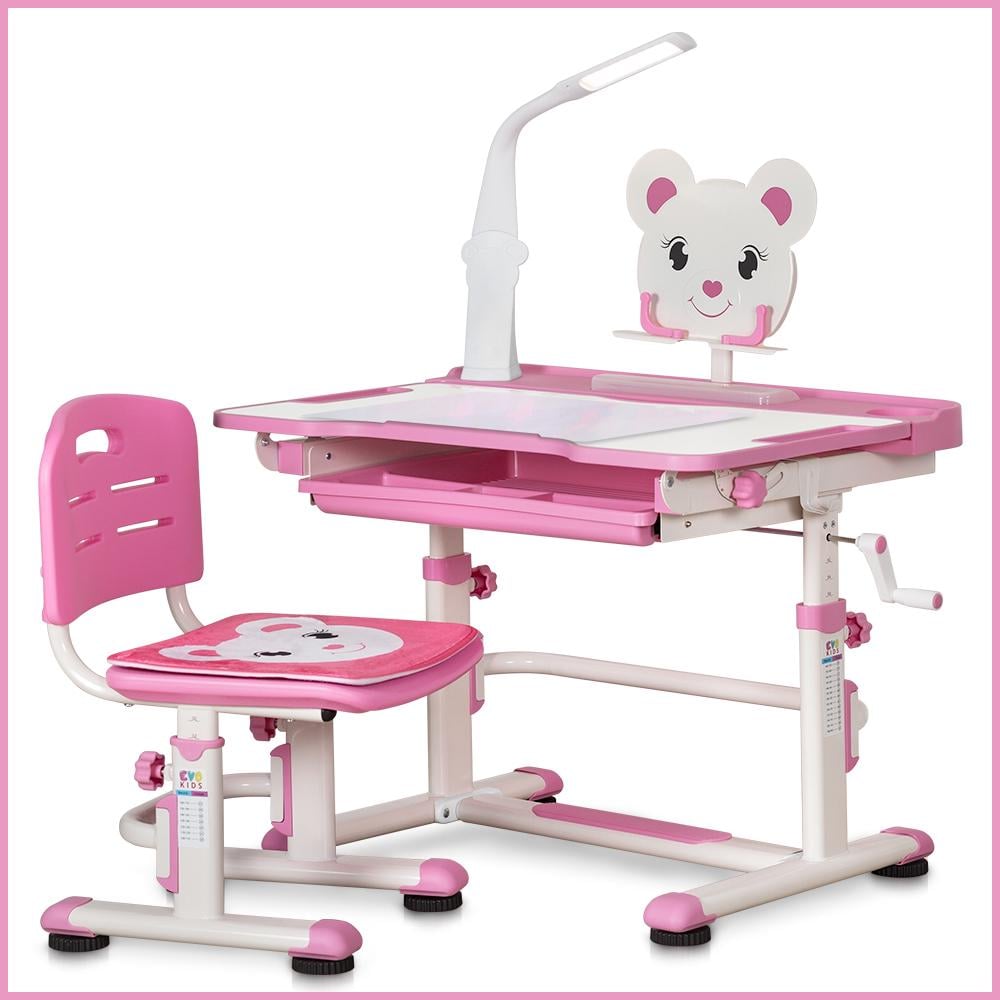 Парта детская школьная Evo-kids BD-04P Teddy XL со стулом и лампой Розовый (8444959) - фото 2 Парта детская школьная Evo-kids BD-04P Teddy XL со стулом и лампой Розовый (8444959) - фото 2