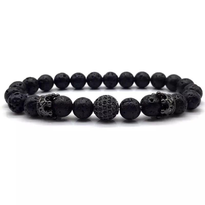 Браслет из лавового камня с двумя коронами и шаром 19 Черный (30011) Браслет из лавового камня с двумя коронами и шаром 19 Черный (30011)
