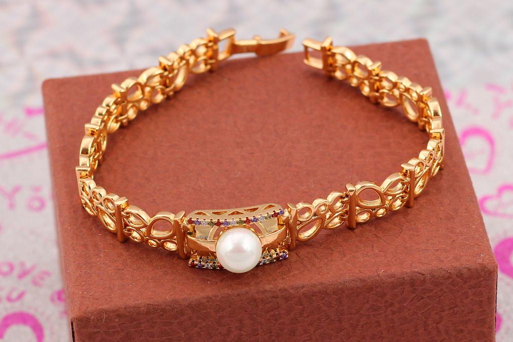 Браслет Xuping Jewelry Звенья с жемчужиной посредине 19,5 см 13 мм Золотистый (1647169146)