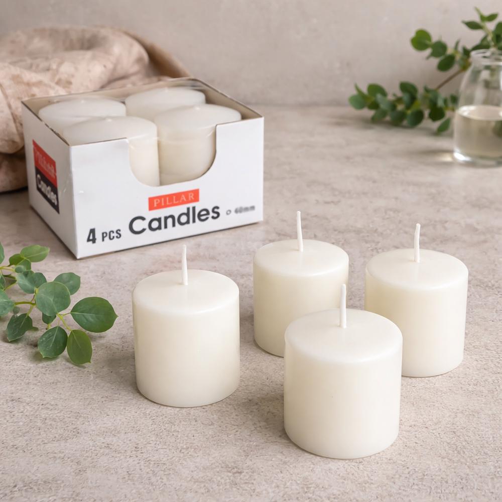 Набор интерьерных свечей Pillar 40 г 4,5x4 см 4 шт. Белый (37-124525)