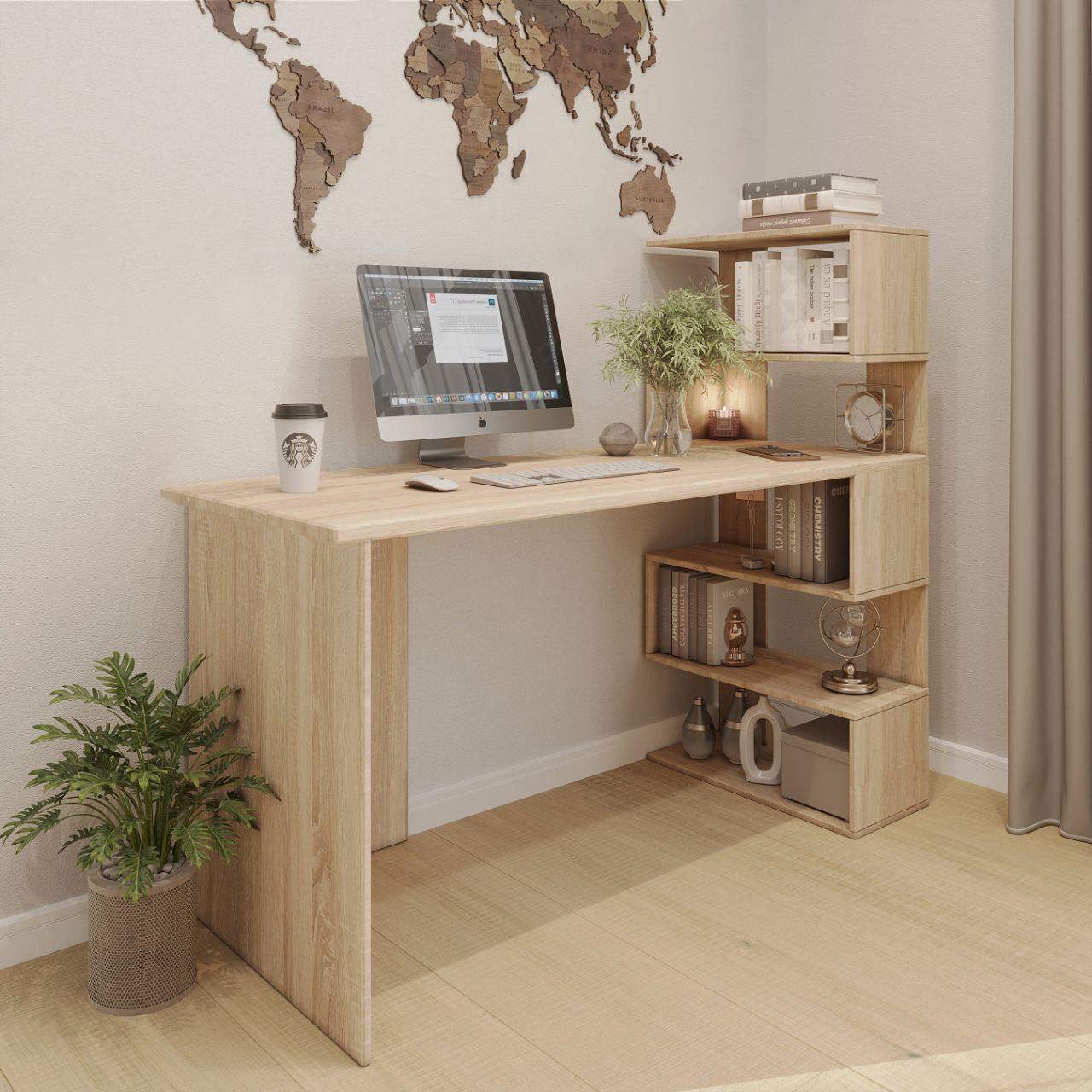 Стол рабочий угловой с полками 1400х600х1200 мм Дуб Сонома (ST-15) - фото 2 Стол рабочий угловой с полками 1400х600х1200 мм Дуб Сонома (ST-15) - фото 2