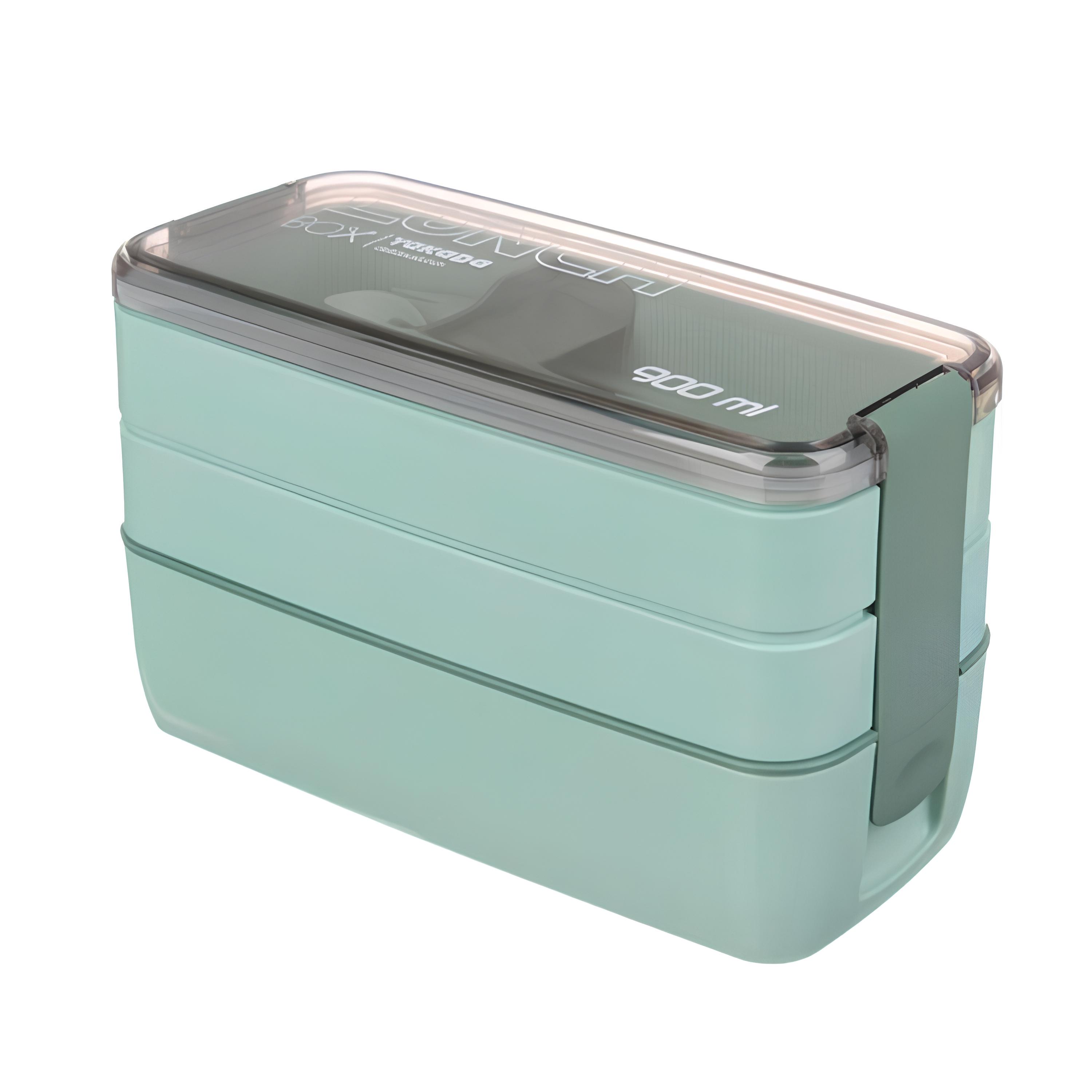 Ланч-бокс с тремя уровнями и приборами 900 мл Зеленый (7247)