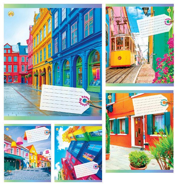 Зошити учнівські Тетрада Кольорові міста 48 аркушів клітинка 10 шт. в упаковці