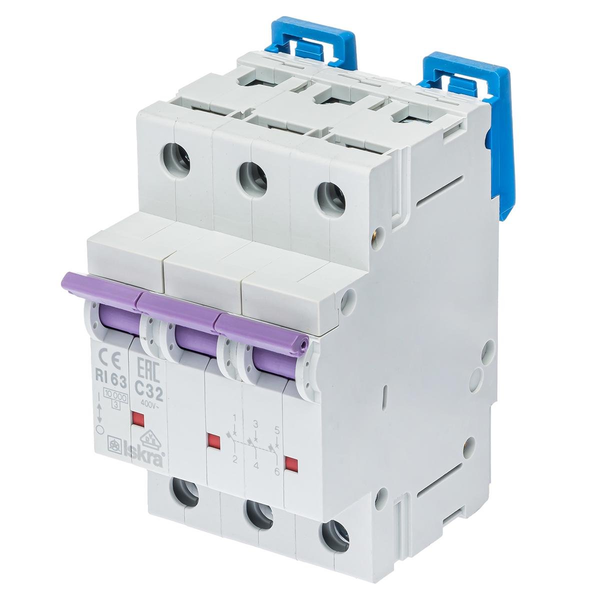 Модульный автоматический выключатель ISKRA RI63C32A 3P 32 A C 10 kA DIN IP20 (786100107000)