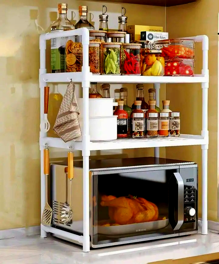 Полиця кухонна для мікрохвильовки Kitchen Racks 54x75x31 см Білий (28926846) - фото 3 Полиця кухонна для мікрохвильовки Kitchen Racks 54x75x31 см Білий (28926846) - фото 3