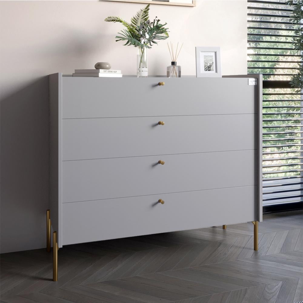 Комод с 4 ящиками Lion Wood с золотыми ножками 100х90х45 см Кашемир (000-000-1940)