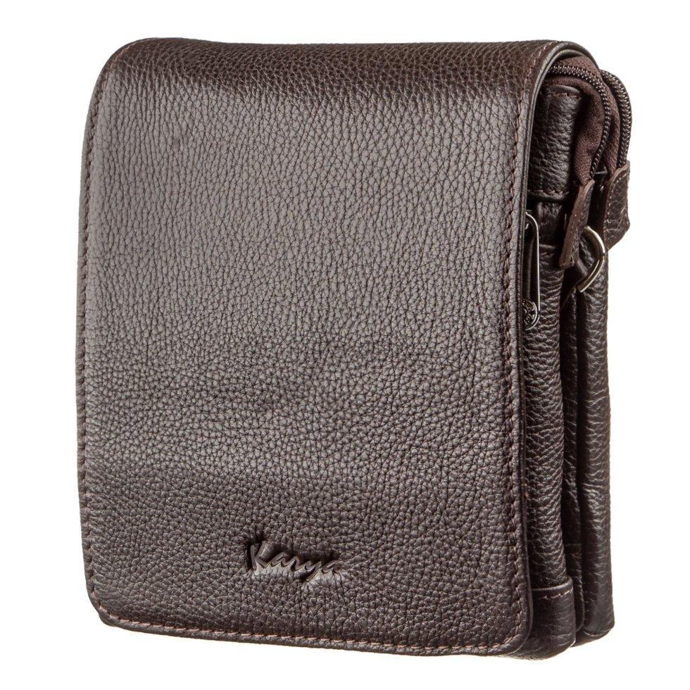 Барсетка 717362 вертикальная на плече кожаная Коричневый (1939511880)