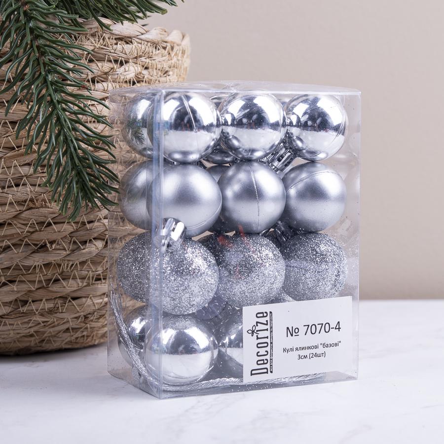 Кулі ялинкові 3 см 24 шт. Срібний (7070-4) - фото 1