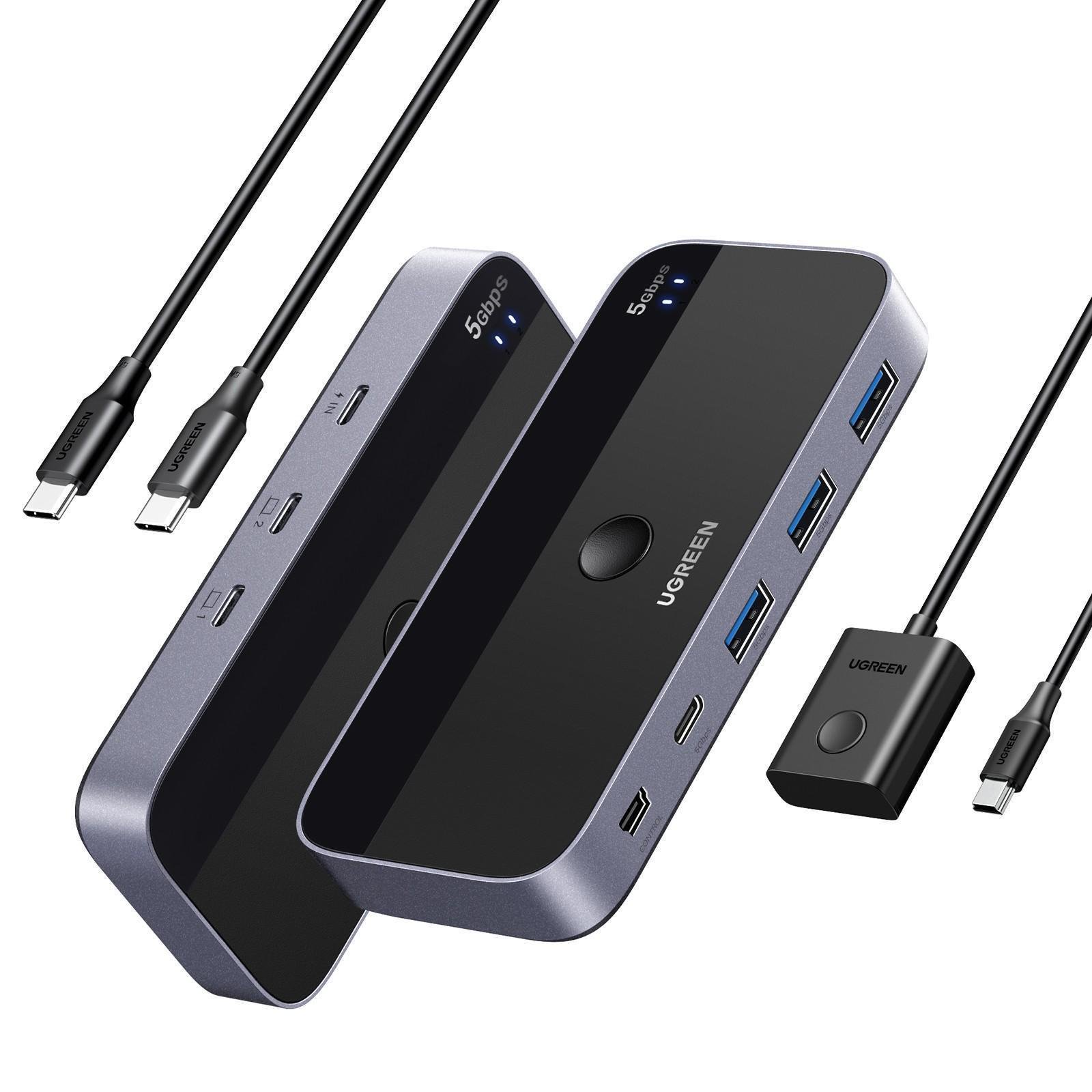 Перемикач USB-C UGREEN 2 ПК-4 порти USB-A USB-C 3.0/5 Гбіт/с з пультом Switch Сірий (25098) Перемикач USB-C UGREEN 2 ПК-4 порти USB-A USB-C 3.0/5 Гбіт/с з пультом Switch Сірий (25098)