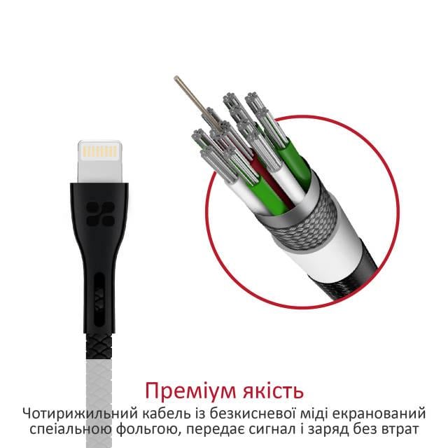 Кабель Promate PowerBeam-i USB/Lightning 2А 1,2 м Black - фото 3