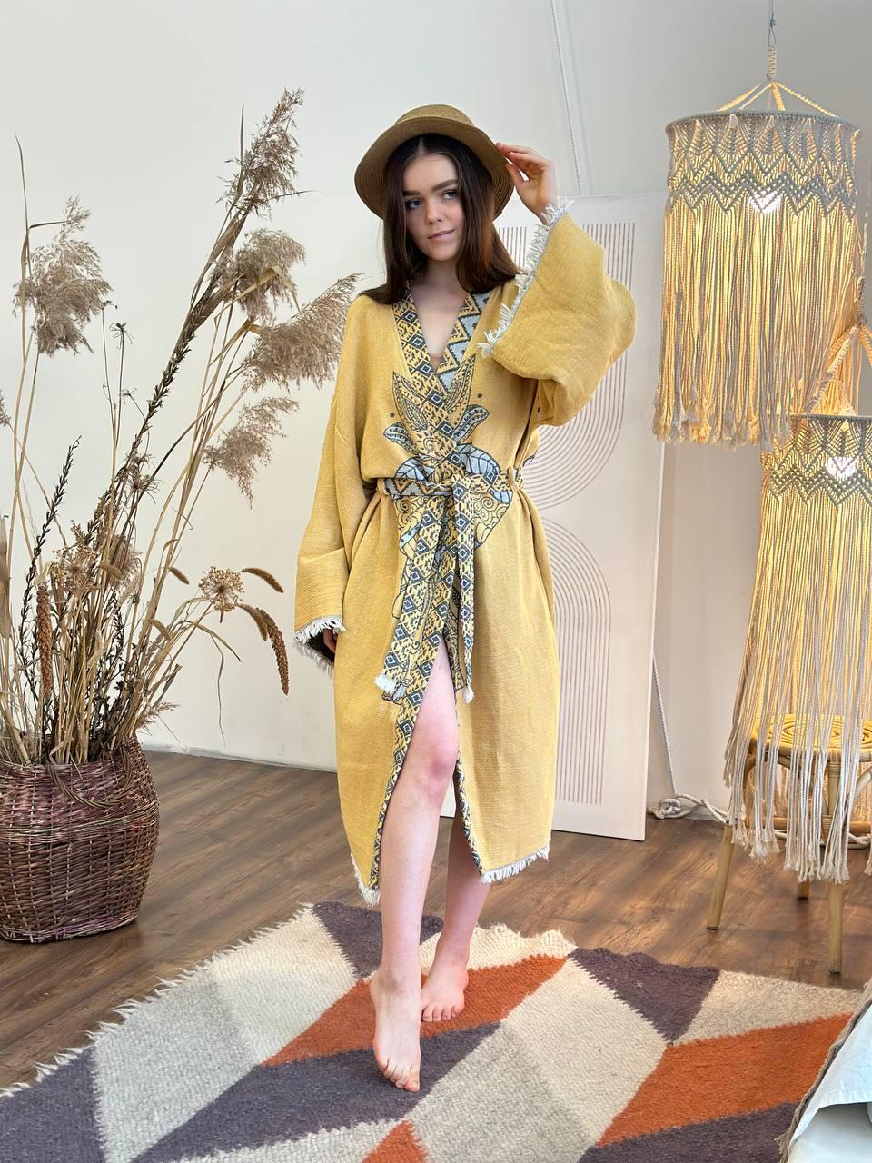 Халат-кимоно женский one size Желтый - фото 6 Халат-кимоно женский one size Желтый - фото 6