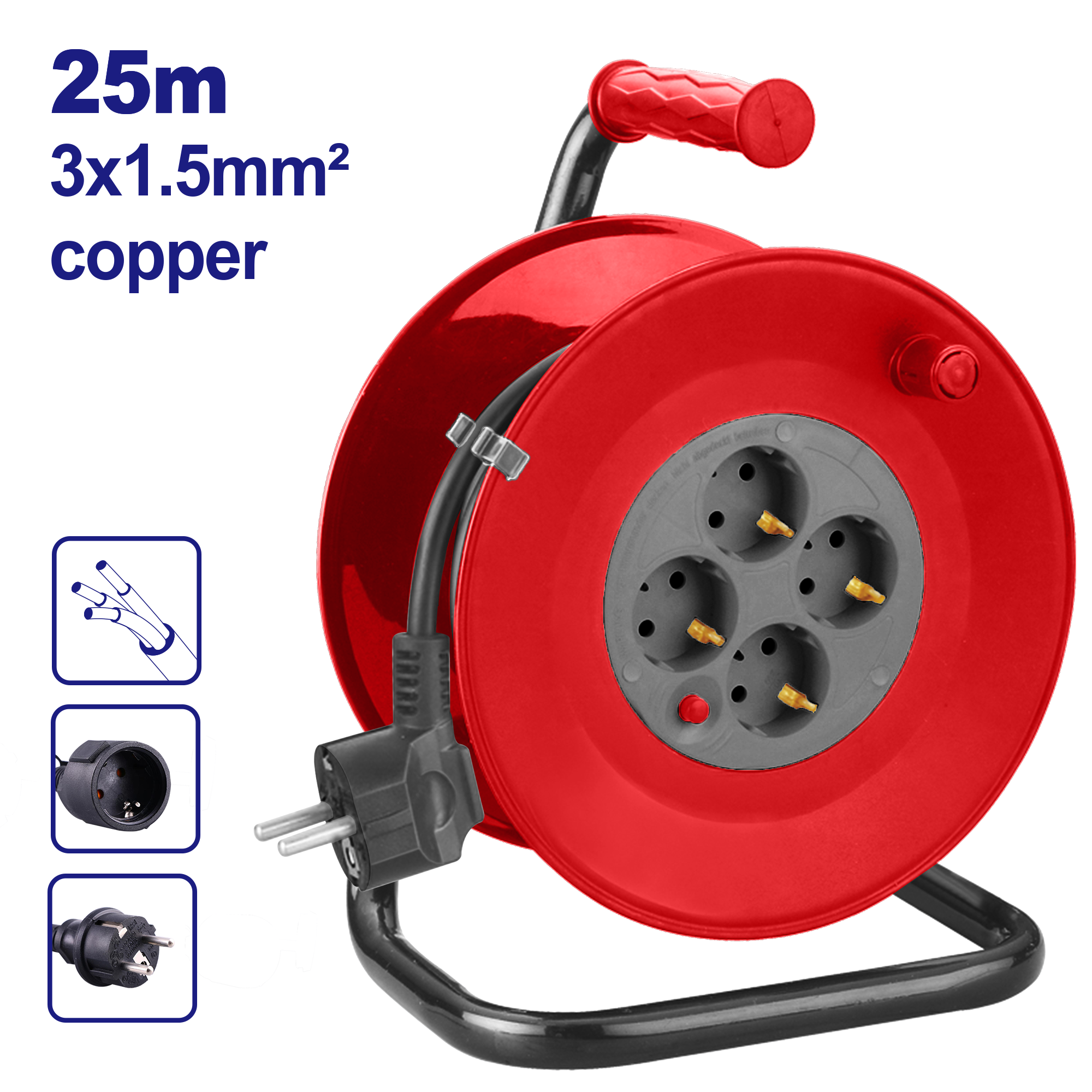 Подовжувач на котушці EMTOP EMEJ8380 3x1,5 мм 25 м - фото 2 Подовжувач на котушці EMTOP EMEJ8380 3x1,5 мм 25 м - фото 2