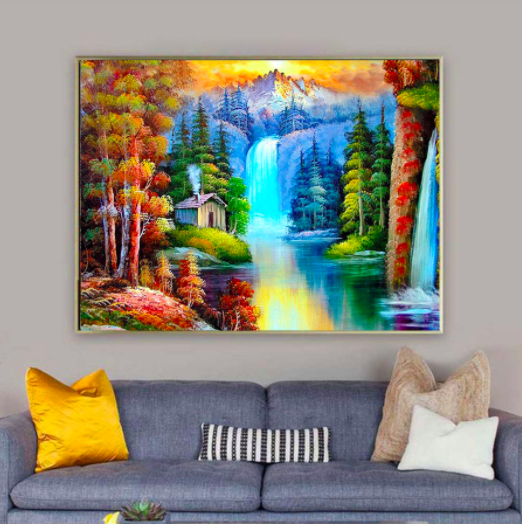 Картина алмазна вишивка Monkey family Казковий водоспад (карт-000140)