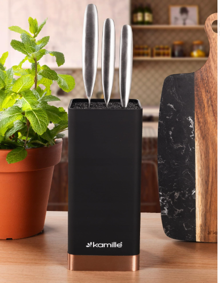 Подставка для ножей Kamille квадратная 22 см Черный/Медный (7628) - фото 5