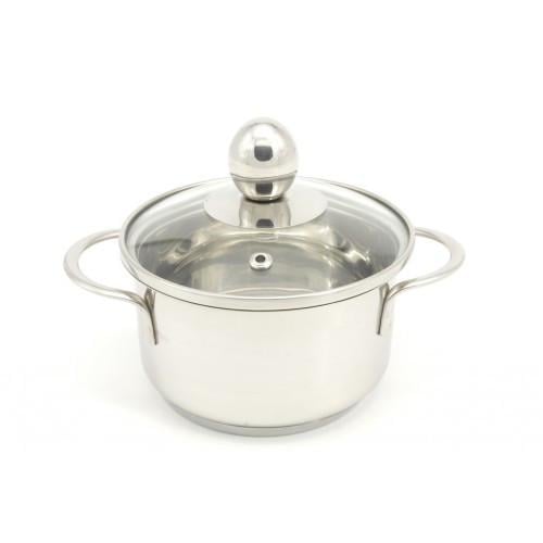 Каструля з нержавічої сталі зі скляною кришкою 1,4 л ø 14 см - фото 1 Каструля з нержавічої сталі зі скляною кришкою 1,4 л ø 14 см - фото 1