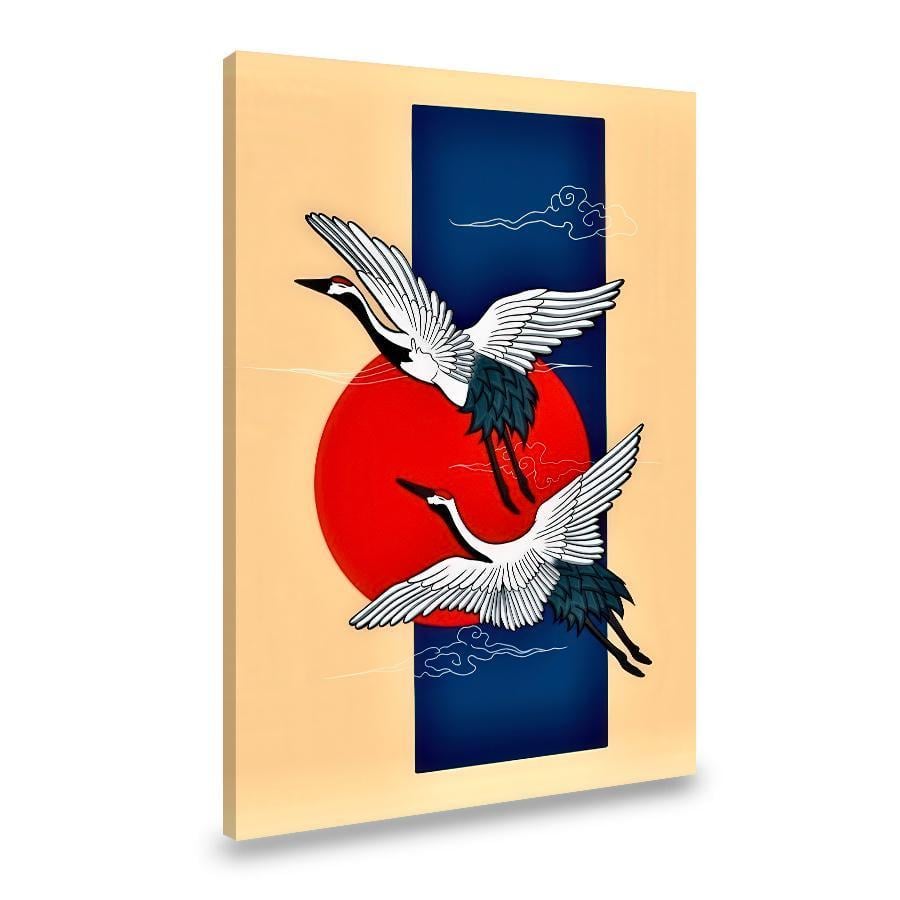 Картина на полотні Пара журавлів на японській гравюрі 80x54 см (189VP_L)