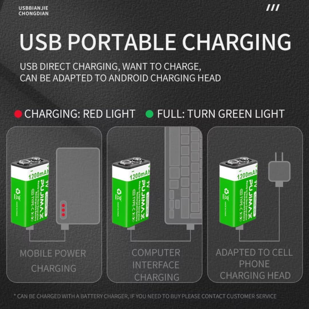 Акумулятор Крона Pujimax 6F22/6LR61 з Type-C Li-Ion 9V 1200 mAh (2575993158) - фото 5 Акумулятор Крона Pujimax 6F22/6LR61 з Type-C Li-Ion 9V 1200 mAh (2575993158) - фото 5
