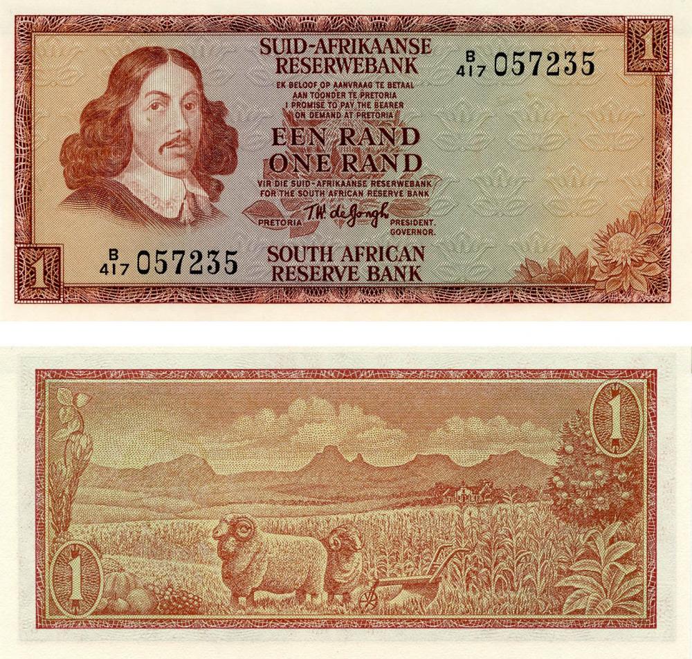 Коллекционная банкнота ЮАР 1 ранд 1966-1972 UNC P109 (Б13383)