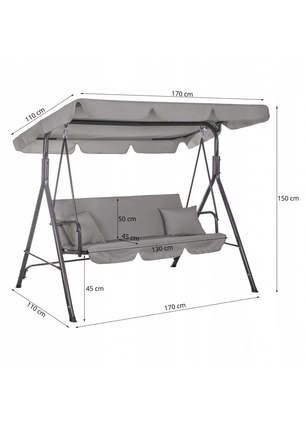 Садовые качели Springos Luna GS0013 150x170 см Темно-серый (GS0013) - фото 6